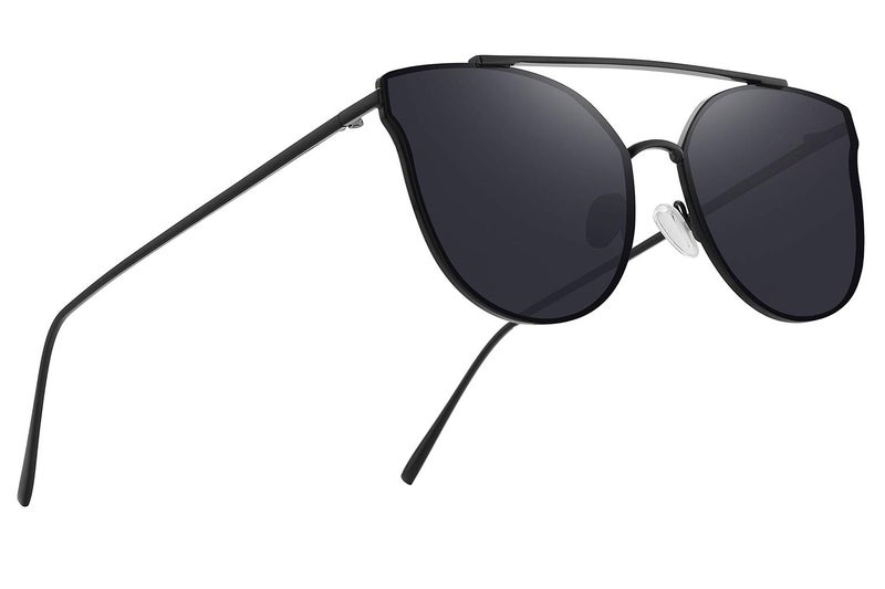 MERRY'S Fashion Women Cat Eye Sunglasses Coating Mirror Lens Sun glasses UV400 S7882 (Black&Black, 56) - Image 2